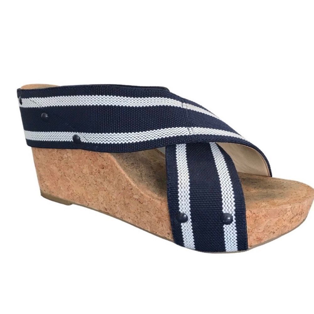 Lucky Brand Miller 2 Cork Wedge Navy/White Nautical Size 7.5B